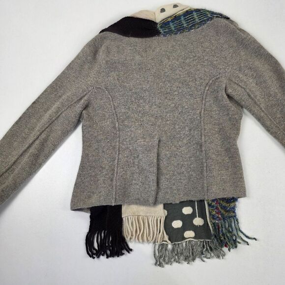 Anthropolgie Charlie & Robin Cardigan Sweater Patchwork Print Polka Dot Fringe S - Picture 9 of 11